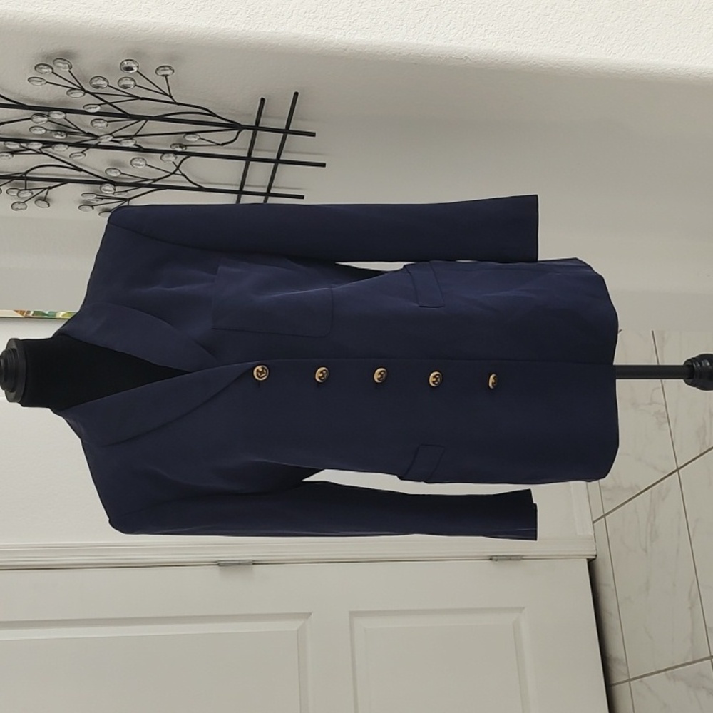 New 100% Silk Navy Blue Blazer 4 Military Style Buttons Dana Buchman